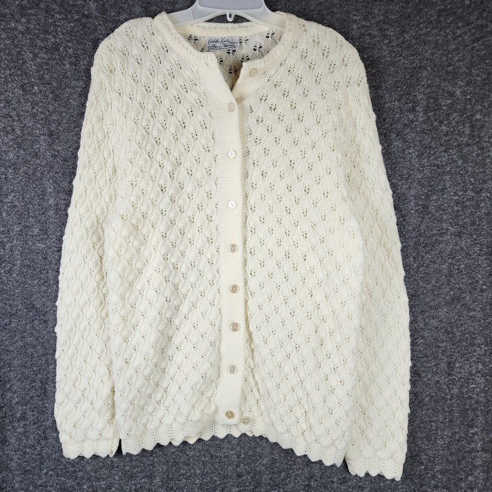 Cuddle Knit Cardigan Womens L Wintuk Cream Pointelle Popcorn Bobble Wintuk USA